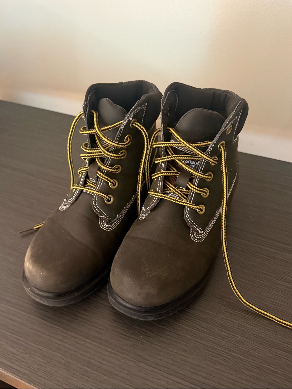 Deer Stags Brown Kids Lace-Up Boots with Yellow Laces